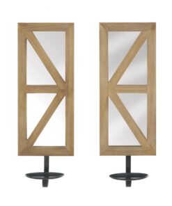 MIRRORED WOOD CANDLE SCONCE SET