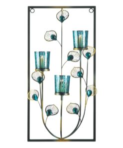 PEACOCK THREE CANDLE WALL SCONCE