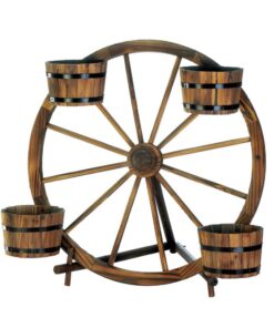 WAGON WHEEL BARREL PLANTER DISPLAY