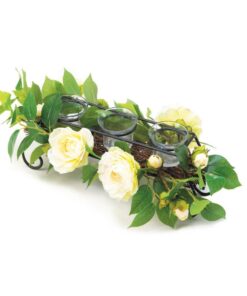 WHITE FAUX FLORAL CANDLEHOLDER
